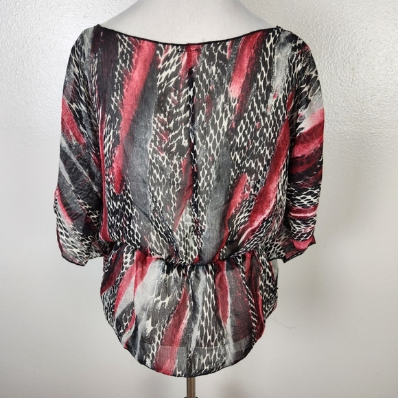 BCBGMax Azria Pink & Black Animal Print Sheer Caftan Style Blouse XL - Picture 6 of 8